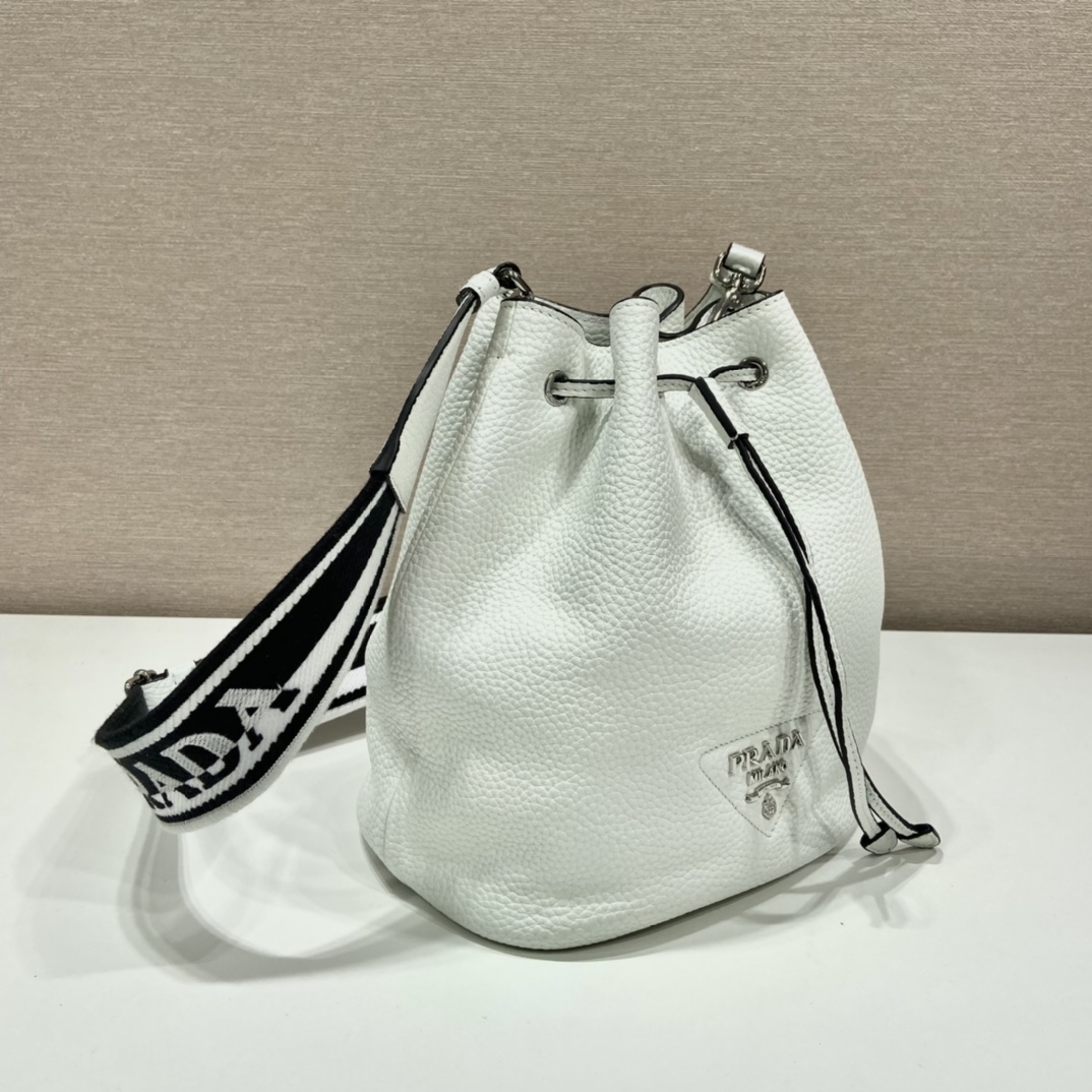 Prada Bucket Bag White For Women, Women’s Bags 9.8in/25cm 1BE060_2DKV_F0009_V_3OO