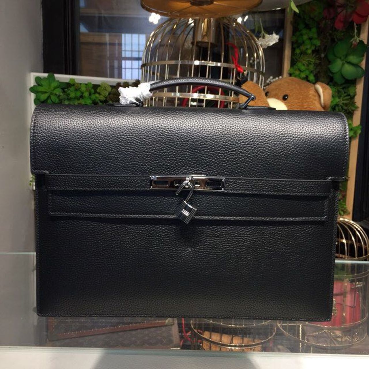 Hermes Kelly Depeche Black For Women Palladium Hardware 15in/38cm
