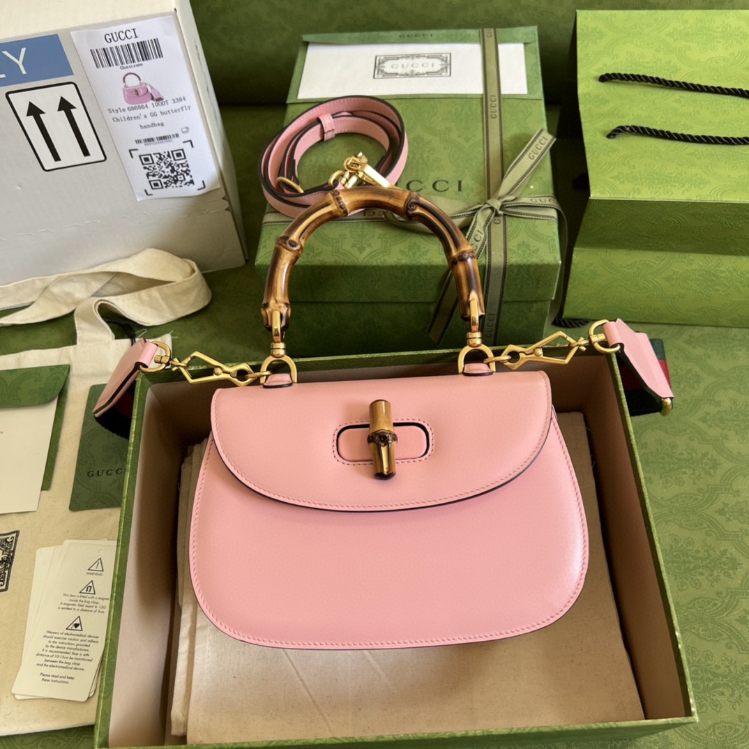 Gucci Bamboo 1947 Small Top Handle Bag Pink For Women 8.3in/21cm Gucci 675797 10ODT 5467