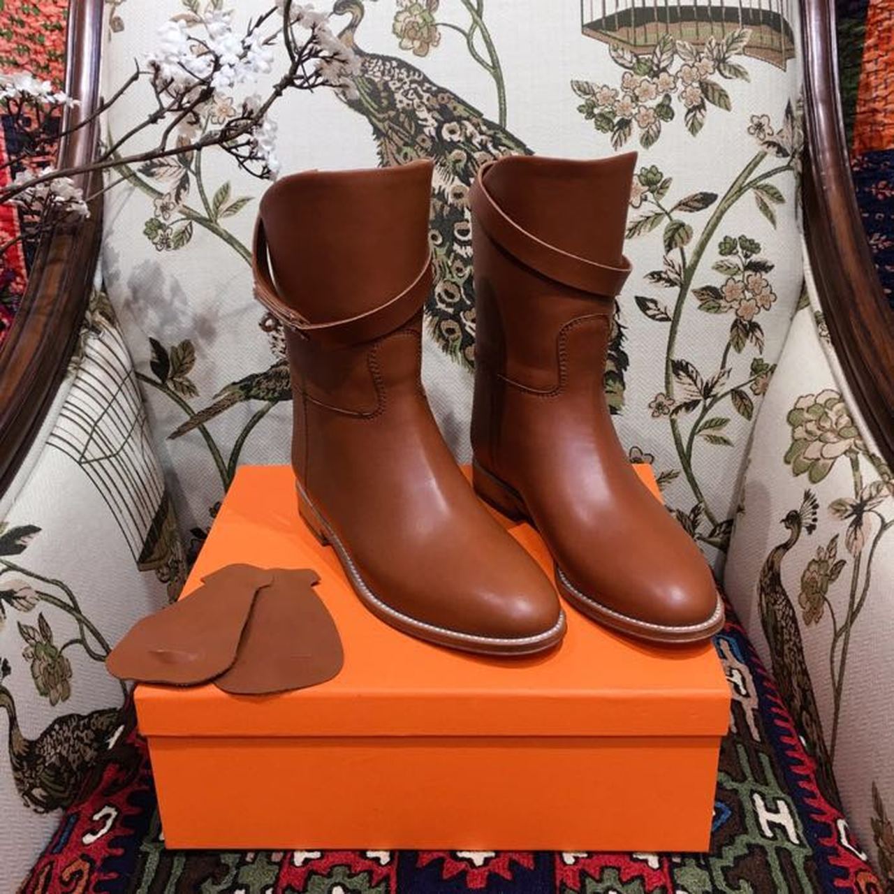 Hermes Kelly Riding Ankle Boots Cognac For Women, Women’s Shoes