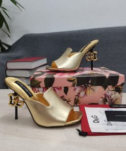 Dolce & Gabbana Lguana-Print Mules Gold For Women DG Shoes