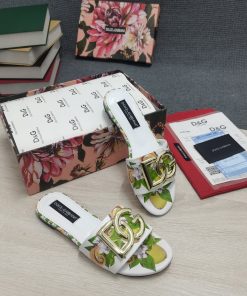 Dolce & Gabbana Jacquard Slides With DG Logo White For Women DG Shoes