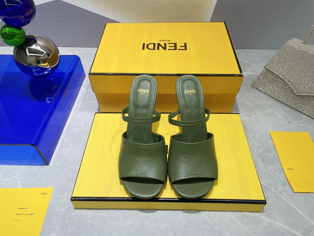 Fendi First Dark Green High-Heeled Sandals For Women 