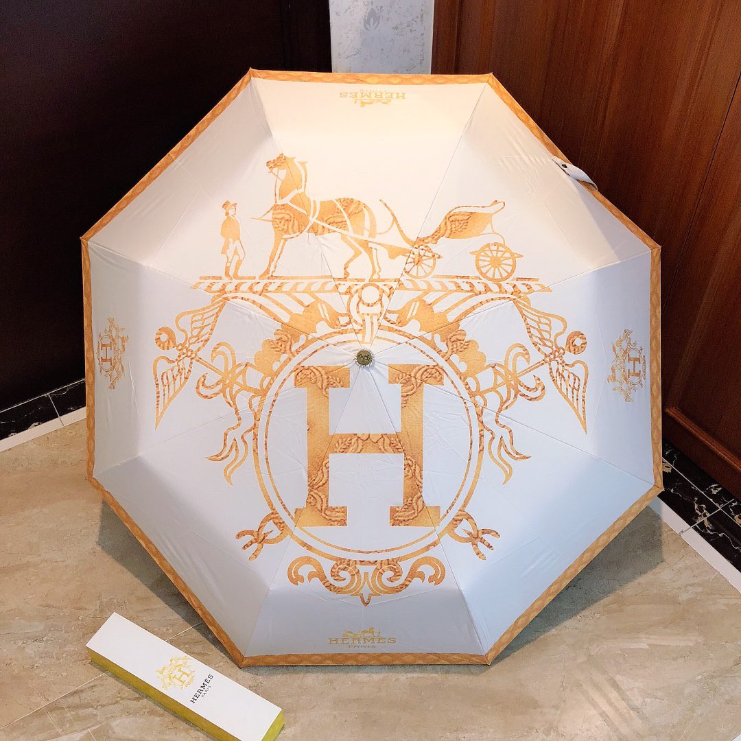 Hermes Pluie De H Folding Umbrella White