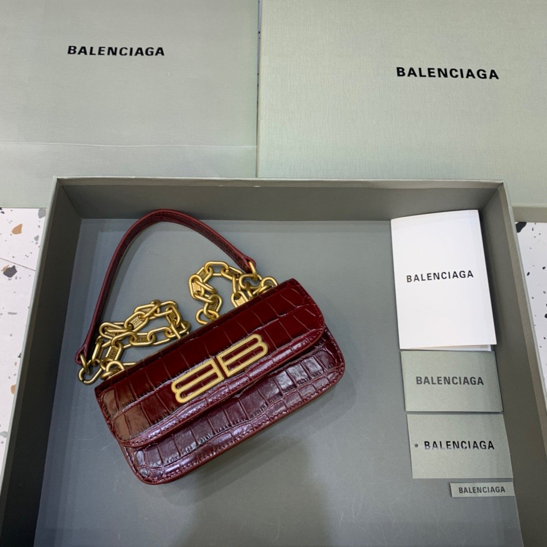 BALENCIAGA Gossip Small On Chain Shoulder Bag Dark Red, For Women, Women’s Bags 7.4in/19cm