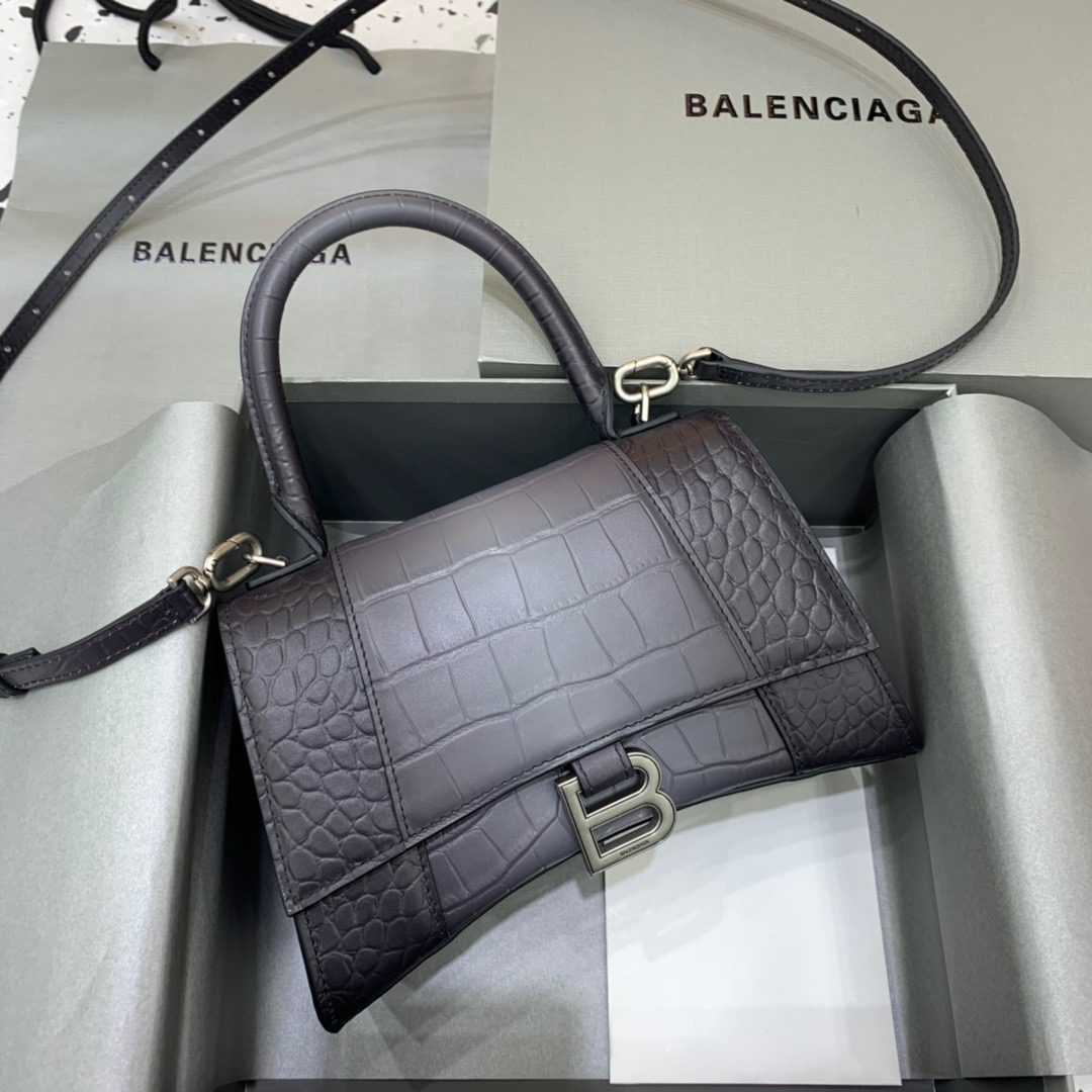 BALENCIAGA Hourglass Small Handbag In Dark Grey, For Women, Women’s Bags 9in/23cm 5935462107U1309