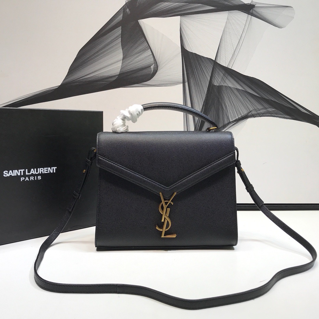 Yves Saint Laurent Cassandra Medium Top Handle Bag In Grain Black For Women 9.6in/24.5cm YSL