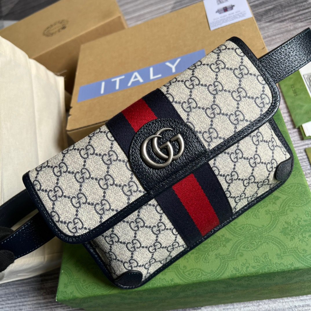 Gucci Ophidia Belt Bag Beige And Blue Gucci Supreme Canvas For Men  8.7in/22cm Gucci 674081 96IWN 4076