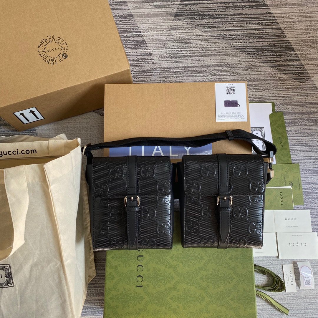 Gucci Signature Belt Bag Black Gucci Embossed For Women 12in/31cm GG