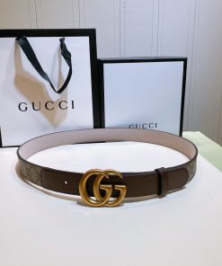 GUCCI Belt With Double G Buckle Beige/Brown, Women Belt ‎625839 92TLT 8358