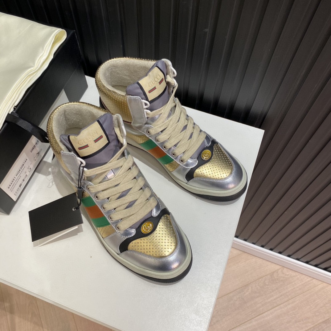 Gucci Women’s Screener High-top Sneakers Silver Gold For Women 5634850
