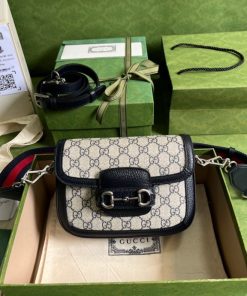 Gucci Horsebit 1955 Gucci Mini Bag Beige And Blue Supreme Canvas For Women 8in/20cm 658574 96IWN 4076