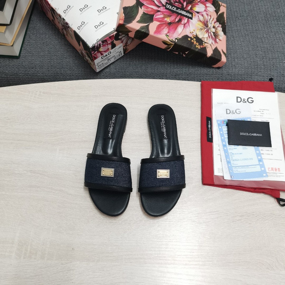 Dolce & Gabbana Camouflage Patchwork Slides Black For Women DG Shoes