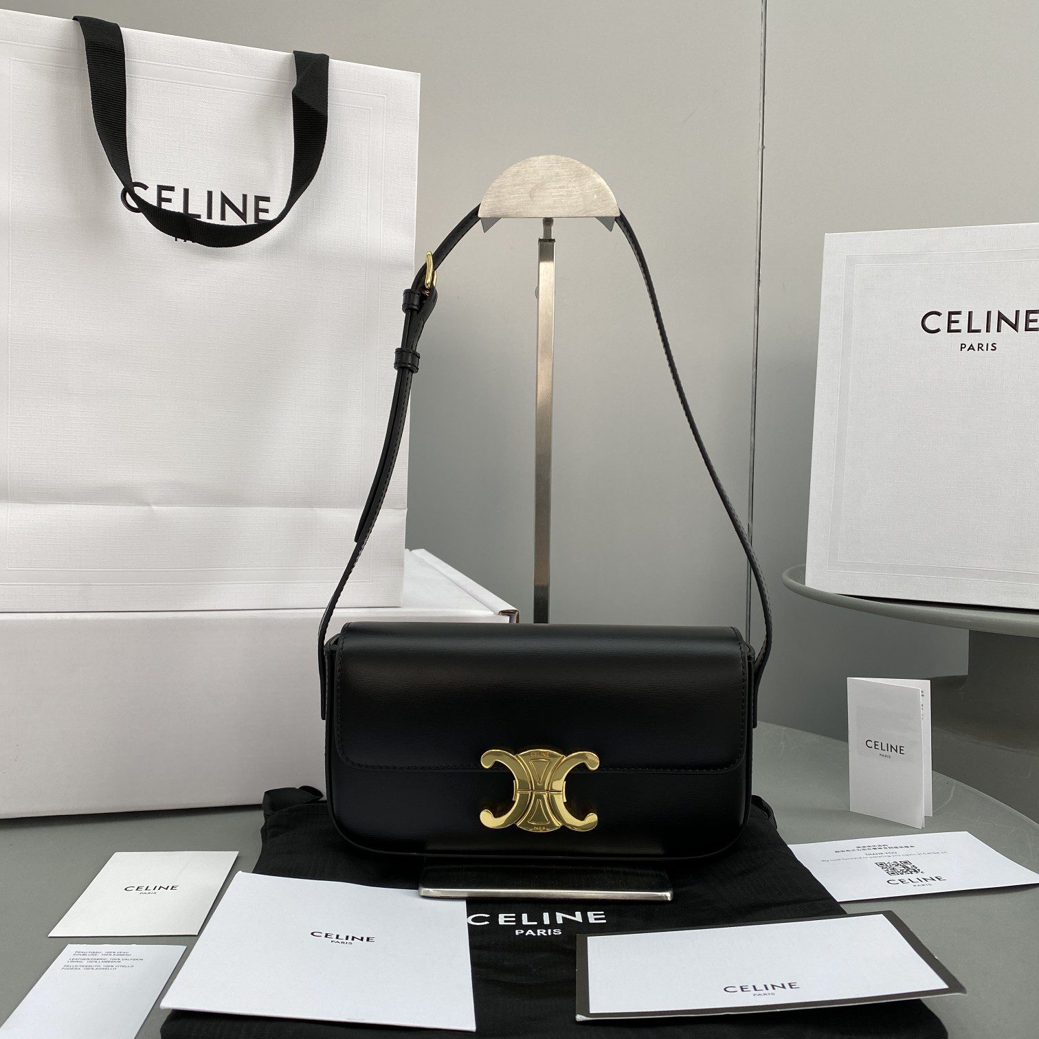 Celine Triomphe Shoulder Bag Black For Women 8in/20cm 194143BF4.38NO