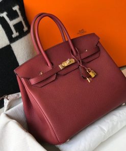Hermes Birkin Garnet Red Clemence With Gold Hardware Bag For Women, Women’s Handbags, Shoulder Bags 30cm/12in