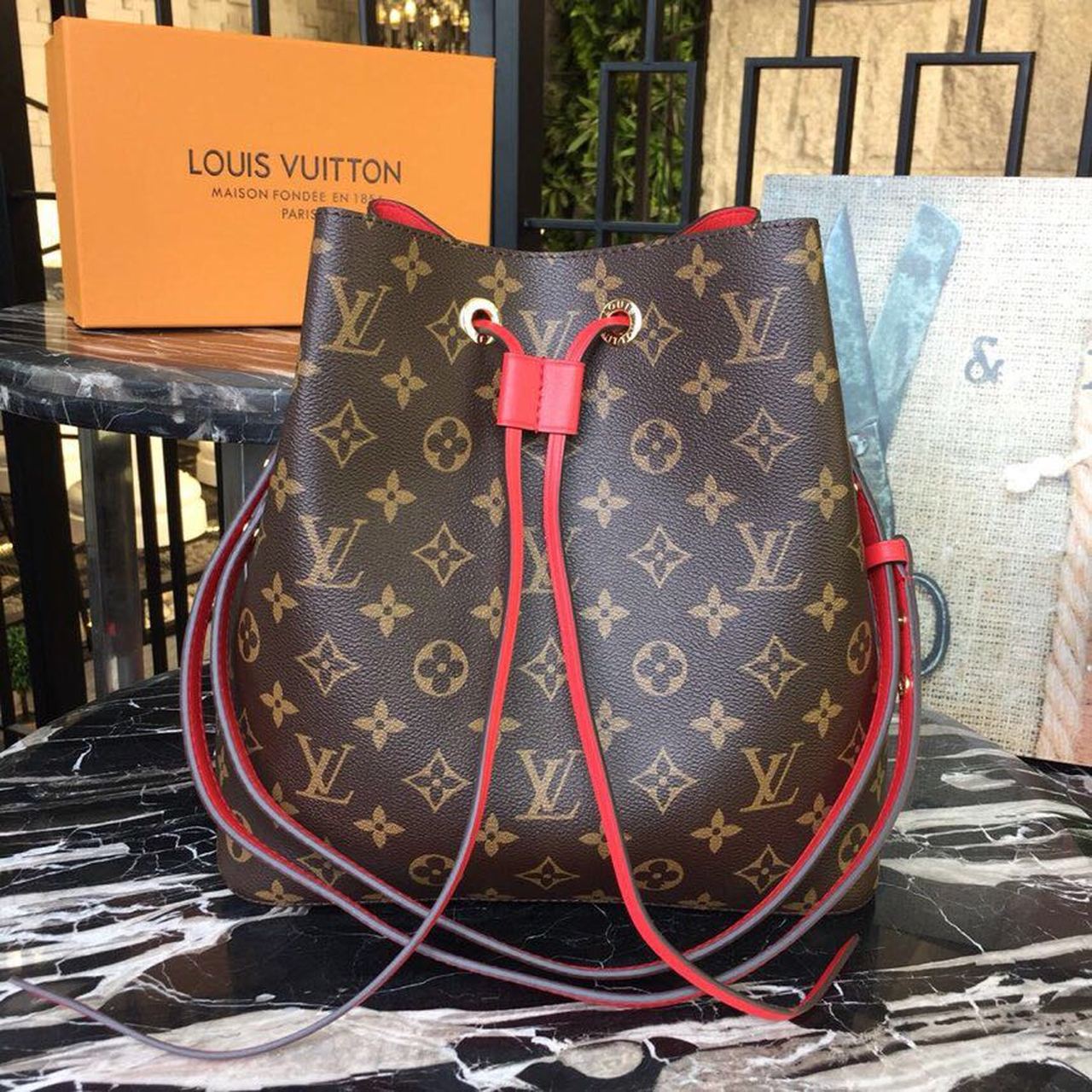 Louis Vuitton NeoNoe MM Bucket Bag Monogram Canvas Coquelicot Red For Women, Women’s Handbags, Shoulder And Crossbody Bags 10.2in/26cm LV M44021