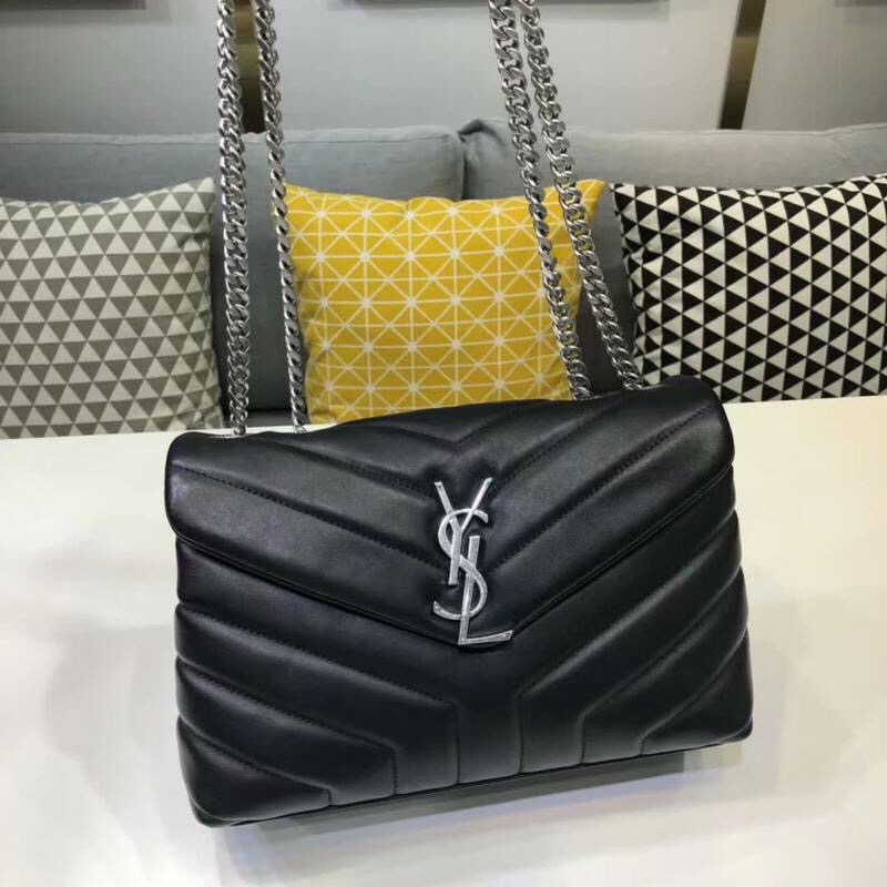 Yves Saint Laurent Loulou Small Chain Bag In Matelassé “Y” Black For Women 9.8in/23cm YSL 494699DV7261000