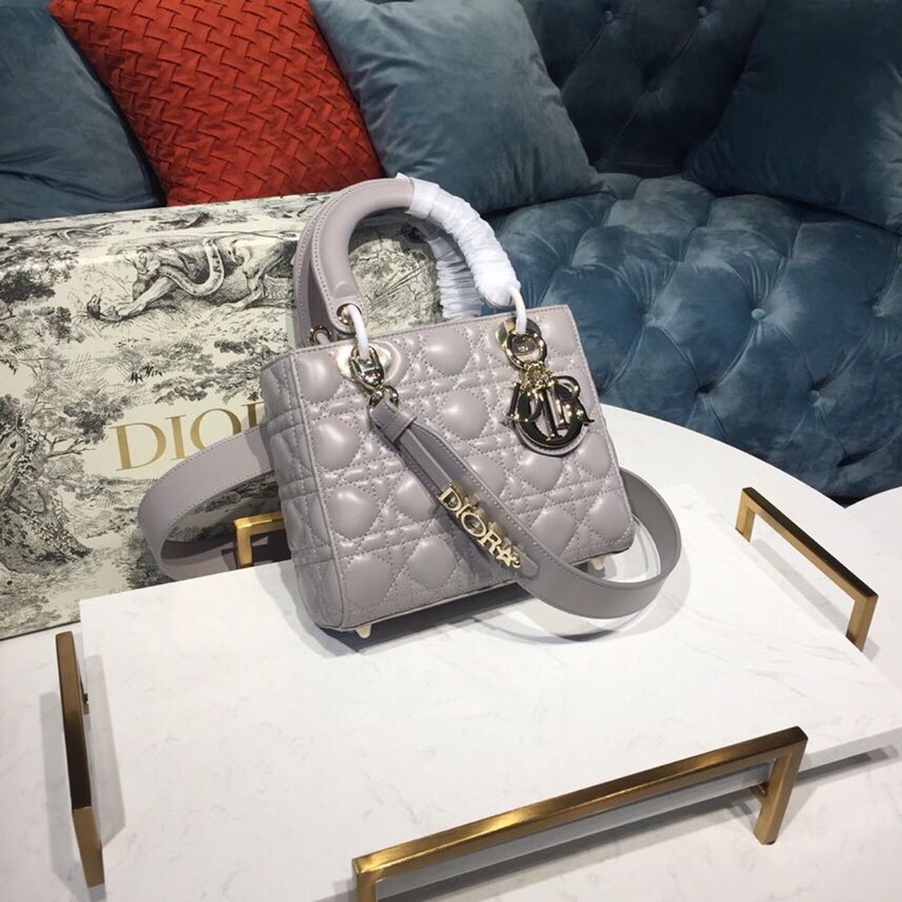 Christian Dior Small Lady Dior My ABCDior Bag Steel Gray Cannage For Women 20cm/8in CD M0538OCAL_M34G