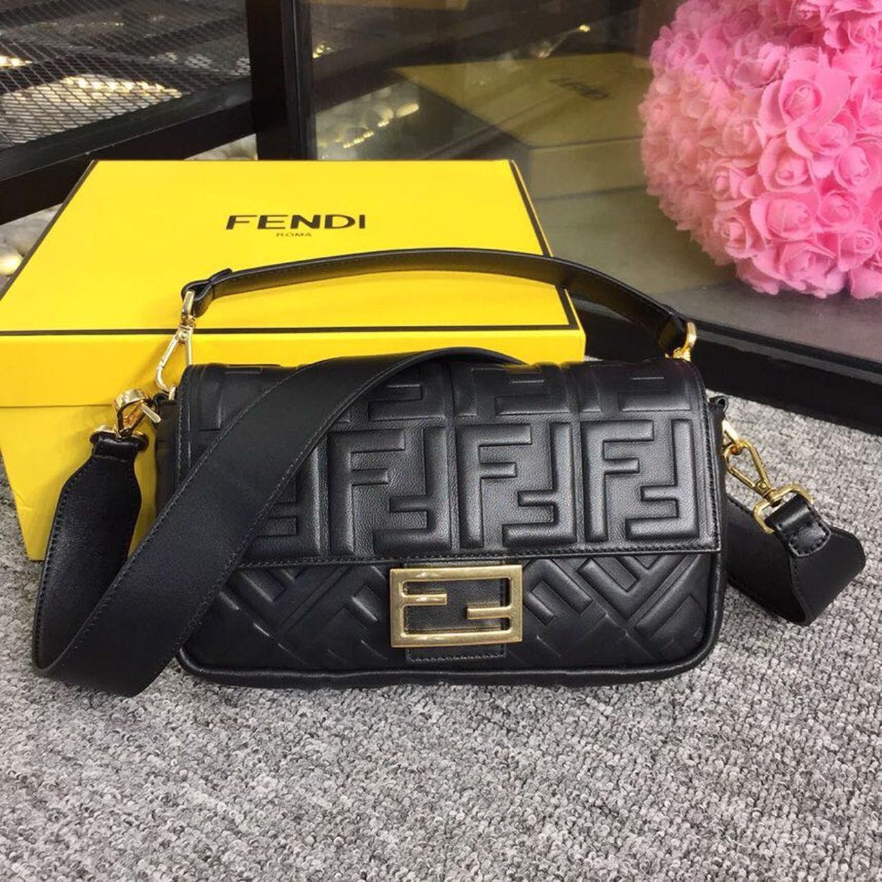 Fendi Baguette Nappa Black For Women, Women’s Handbags, Shoulder And Crossbody Bags 10.6in/27cm FF 8BR600A72VF15ZW