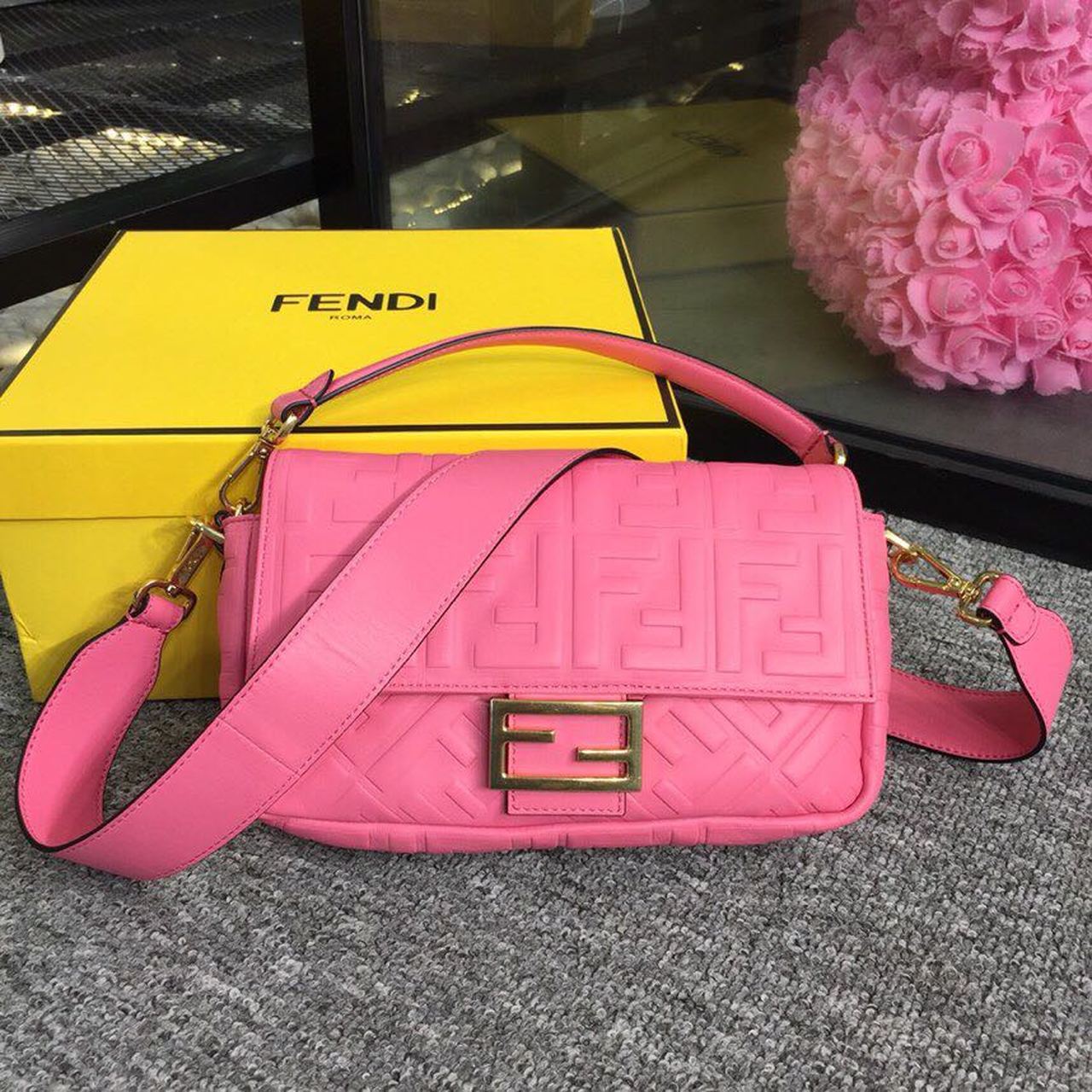 Fendi Baguette Nappa Pink For Women, Women’s Handbags, Shoulder And Crossbody Bags 10.6in/27cm FF 8BR600