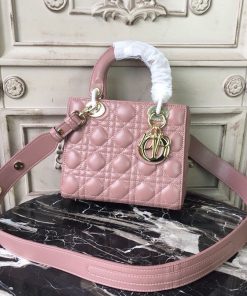Christian Dior Medium Lady Dior Bag Gold Toned Hardware Dusty Pink For Women 20cm/8in CD