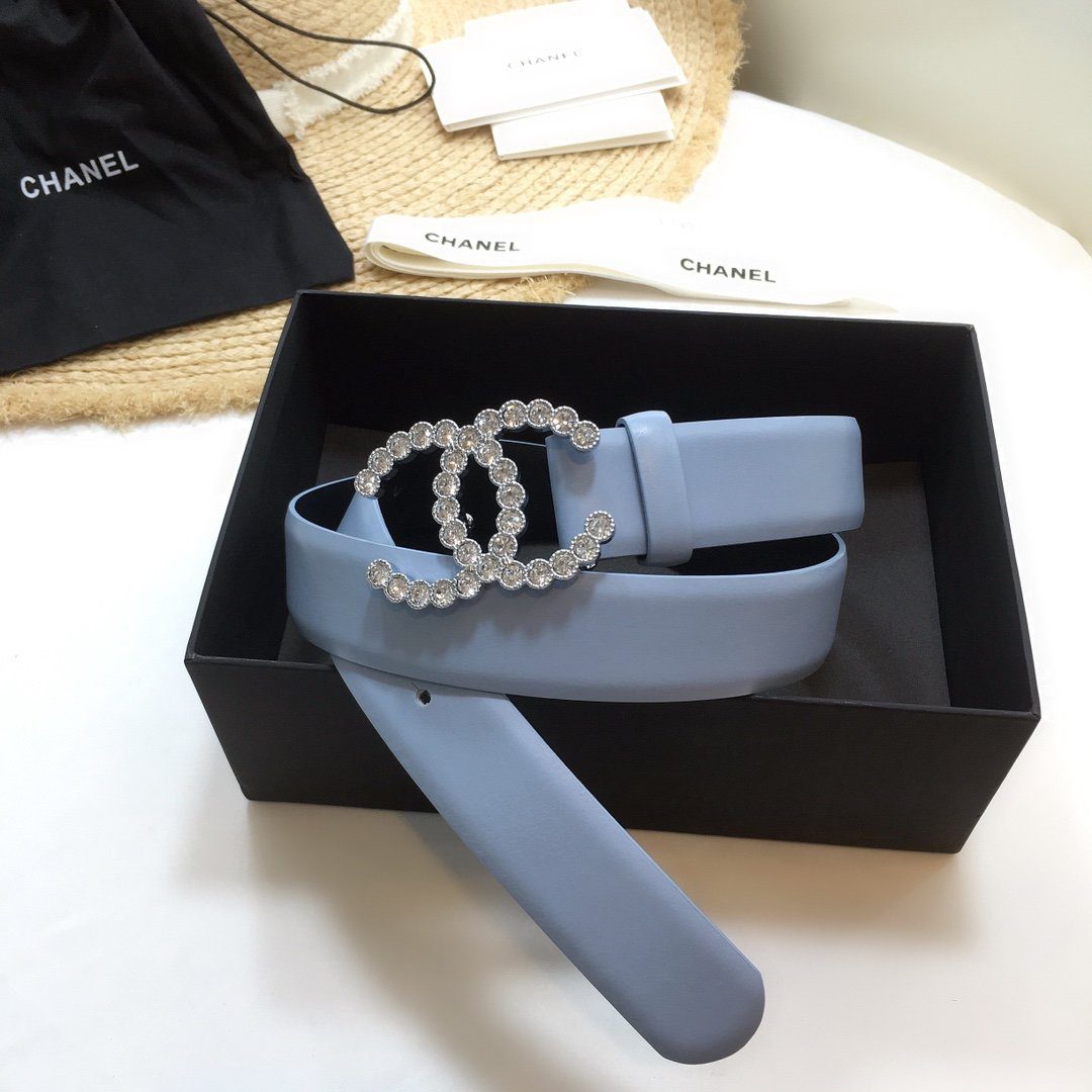 Chanel Belt With Beaded Buckle Light Blue