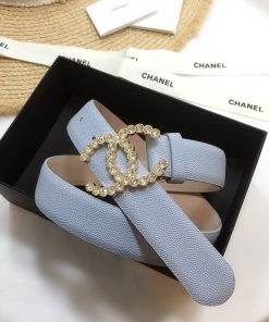 Chanel Belt With Beaded Buckle Light Blue With Gold Toned Hardware Women Belt