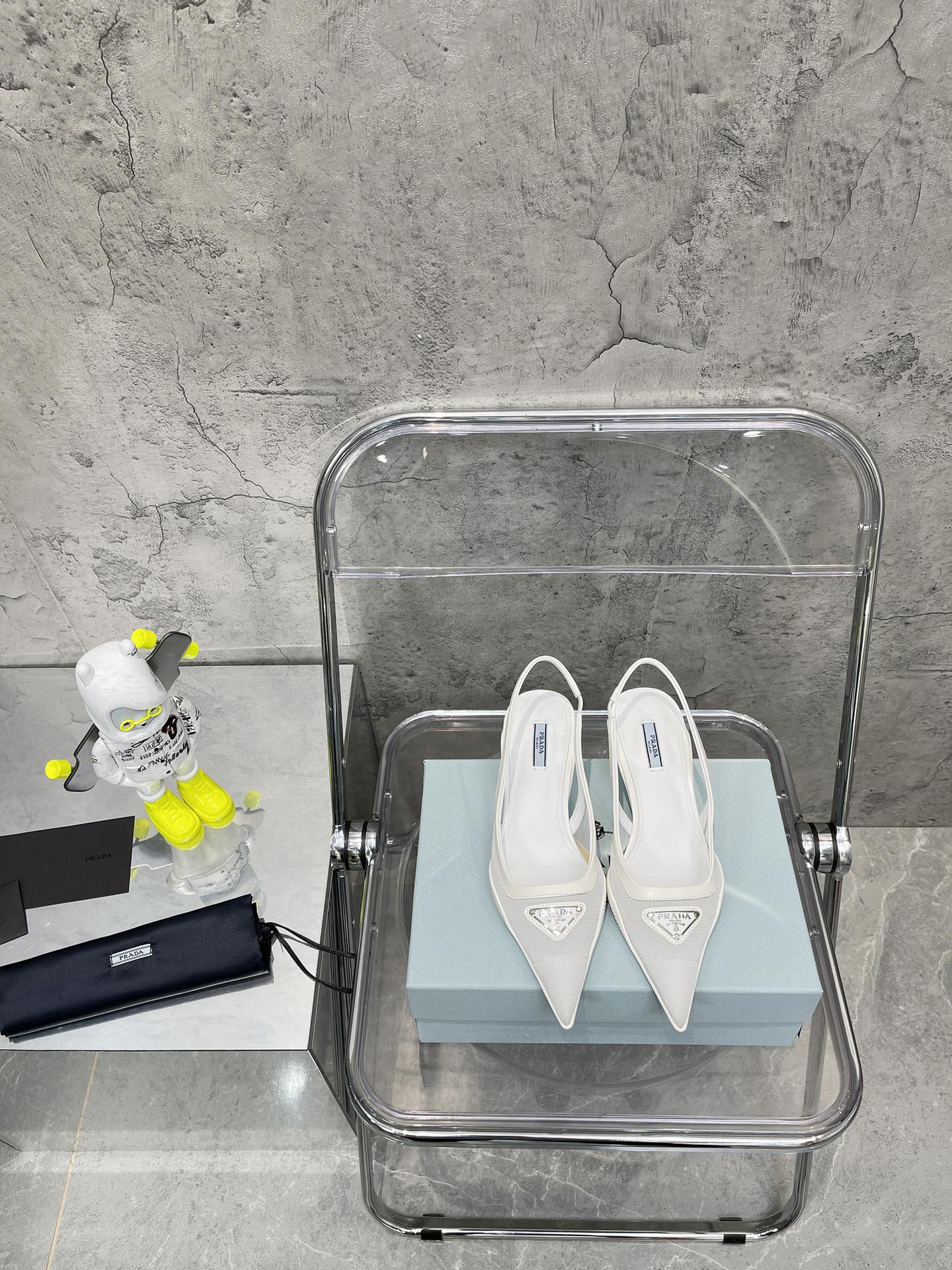 Prada Mesh Fabric Slingback Pumps White For Women Prada