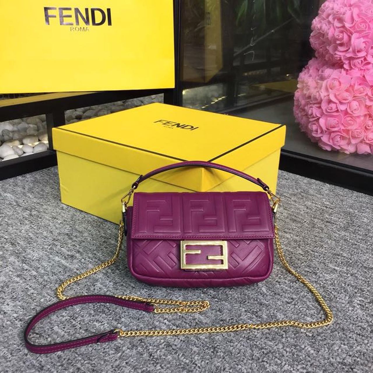 Fendi Baguette Nappa Purple For Women, Women’s Handbags, Shoulder And Crossbody Bags 7.4in/19cm FF 8BS017