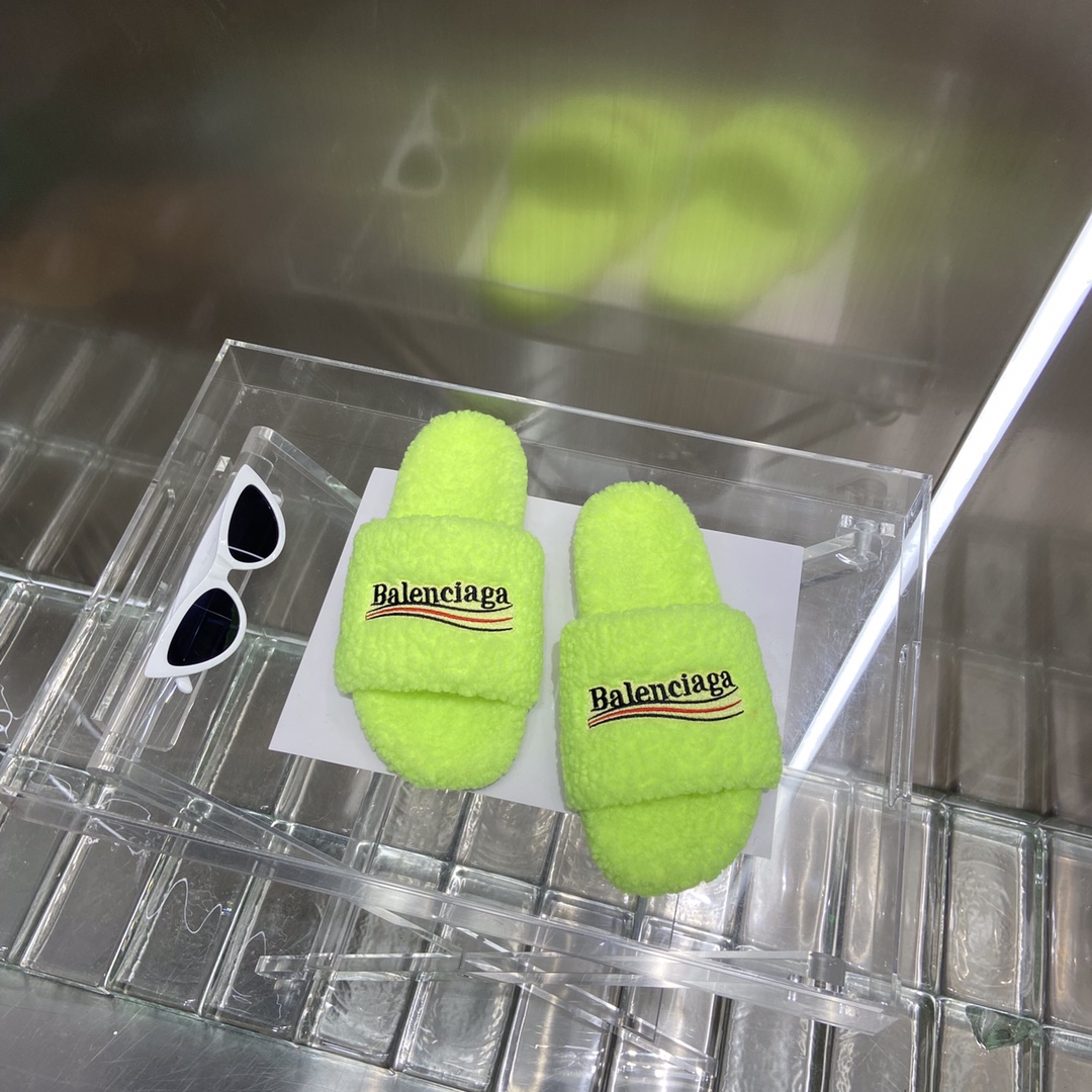BALENCIAGA Furry Slide Sandal Yellow For Women