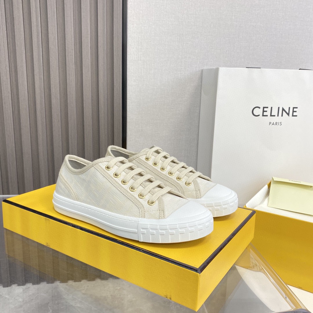 Fendi Domino Fabric Sneakers Beige For Men