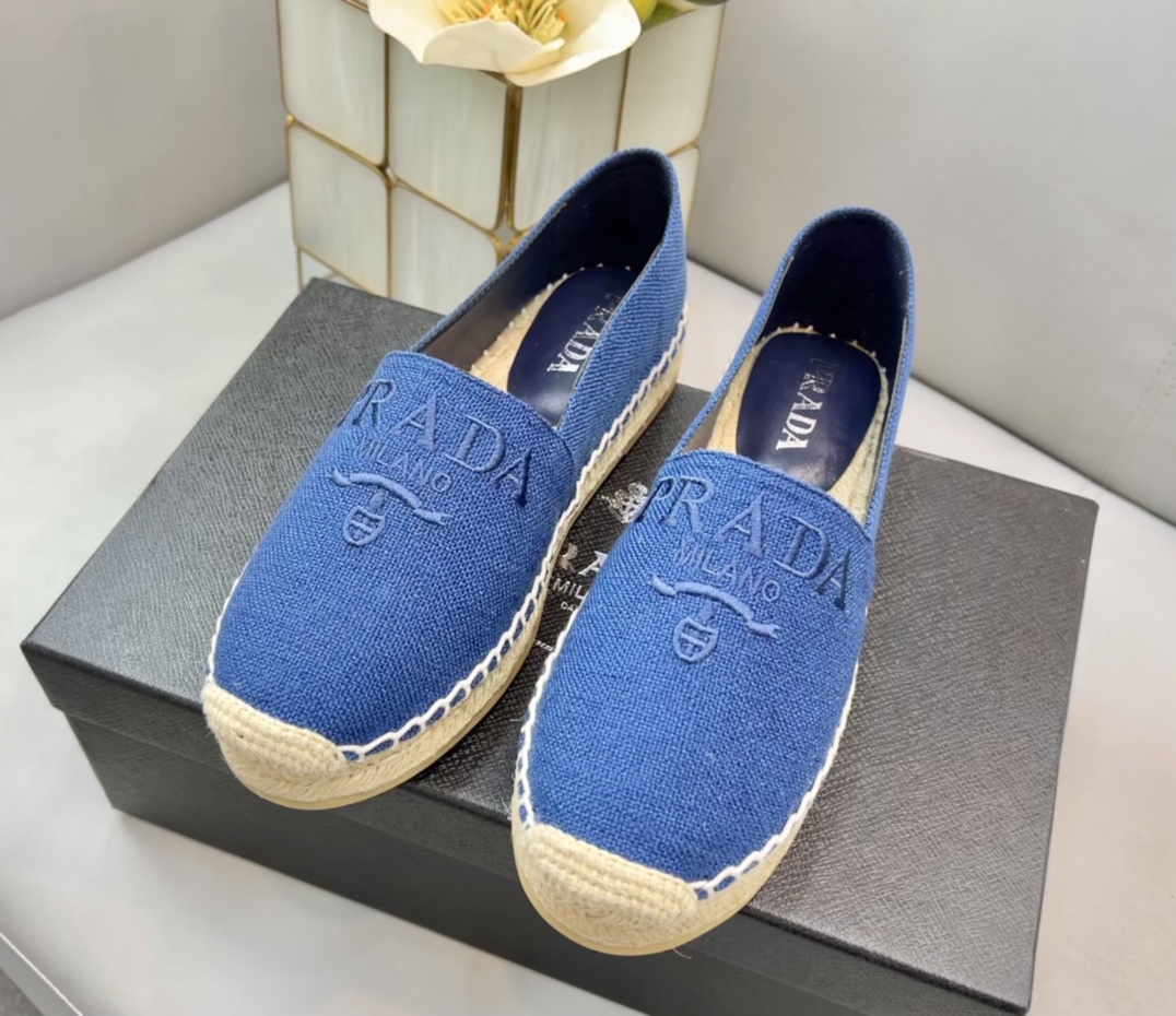 Prada Linen Espadrilles Blue For Women 0.8in/20mm Prada 1S841M_376_F0013_F_020