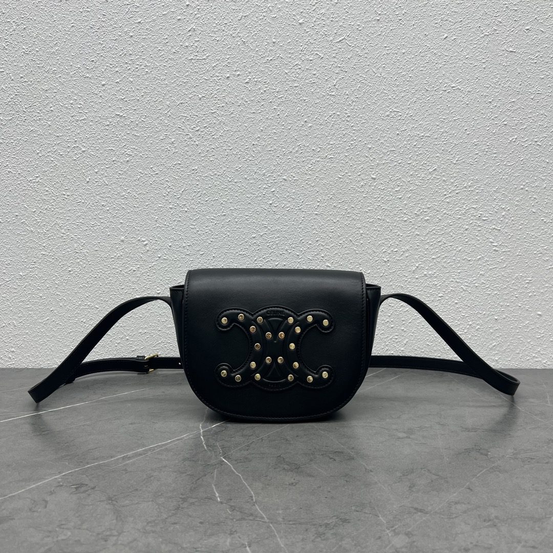 Celine Folco Cuir Triomphe With Studs Black For Women 7in/19cm