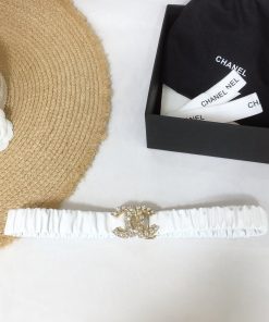 Chanel Belt Velvet White With Double C Buckle Gold-Toned and Strass Hardware Women Belt