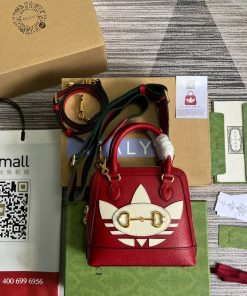 Gucci x Adidas Horsebit 1955 Mini Bag Red For Women, Women’s Bags 7.9in/20cm GG‎