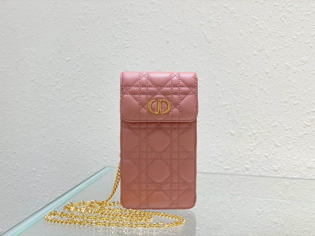 Christian Dior Caro Phone Holder With Chain Pink, For Women, Women’s Handbags 7.5in/18.5cm CD S5105UWHC_M50P