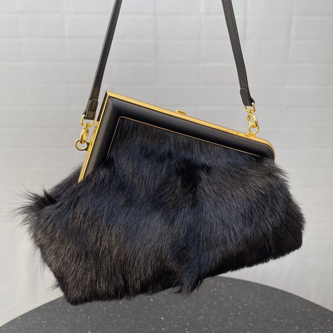 Fendi First Small Black Fox Fur Bag For Woman 26cm/10in