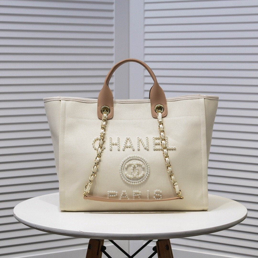 CHANEL CC DEAUVILLE TOTE BAG WITH PEARLS- Luxurbags