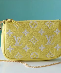 Louis Vuitton Mini Pochette Accessoires Monogram Empreinte Lemon Curd Yellow For Women, Women’s Handbags, Shoulder And Crossbody Bags 15.5cm/6.1in LV M46129