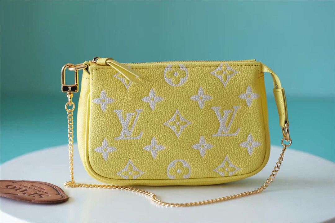 Louis Vuitton Mini Pochette Accessoires Monogram Empreinte Lemon Curd Yellow For Women, Women’s Handbags, Shoulder And Crossbody Bags 15.5cm/6.1in LV M46129