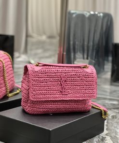Yves Saint Laurent Niki Medium Chain Bag In Rafia For Women 11in/28cm Pink YSL