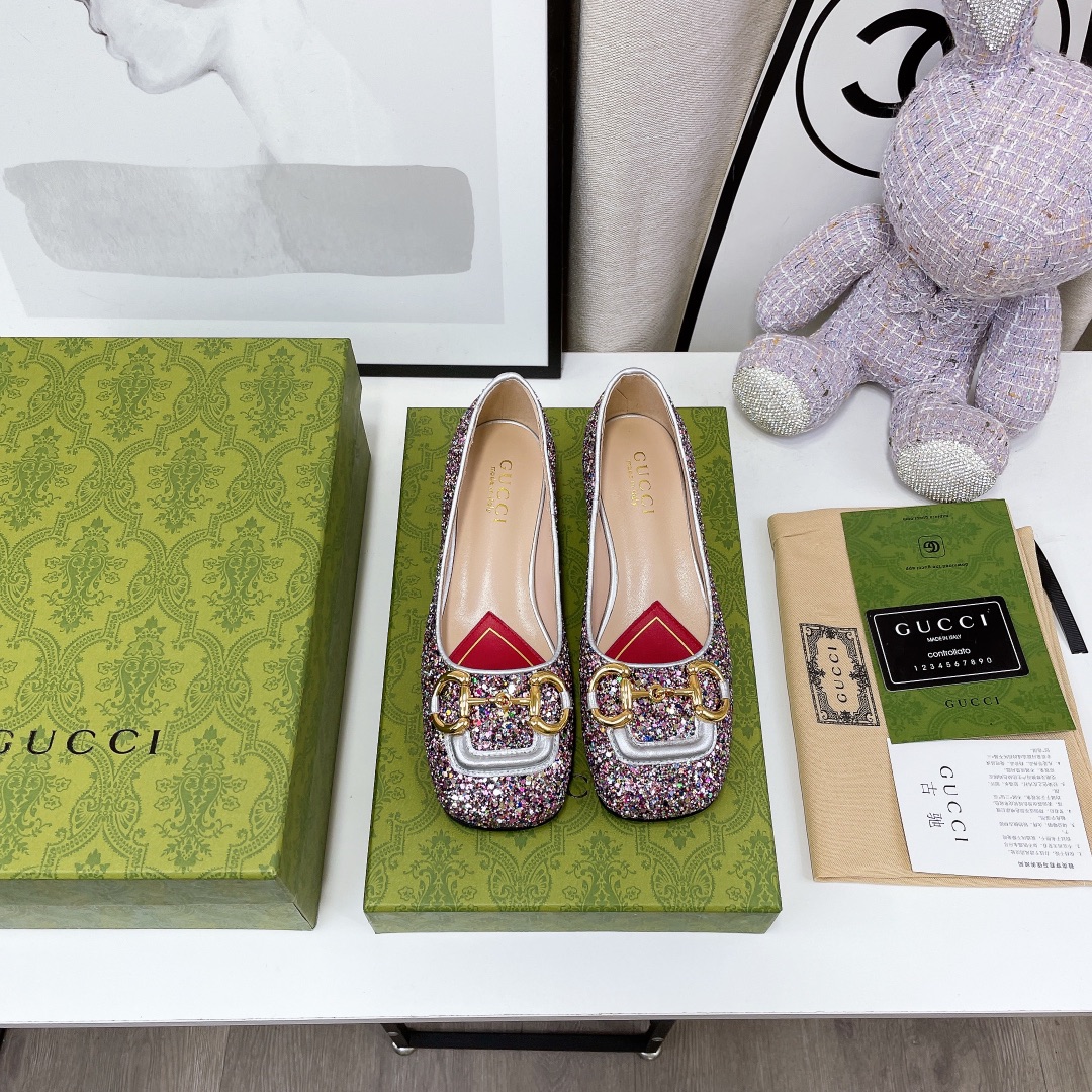 Gucci Lovelight Crystal Ballet Flat With Horsebit Multicolor For Women Gucci 707703 KSP20 8461