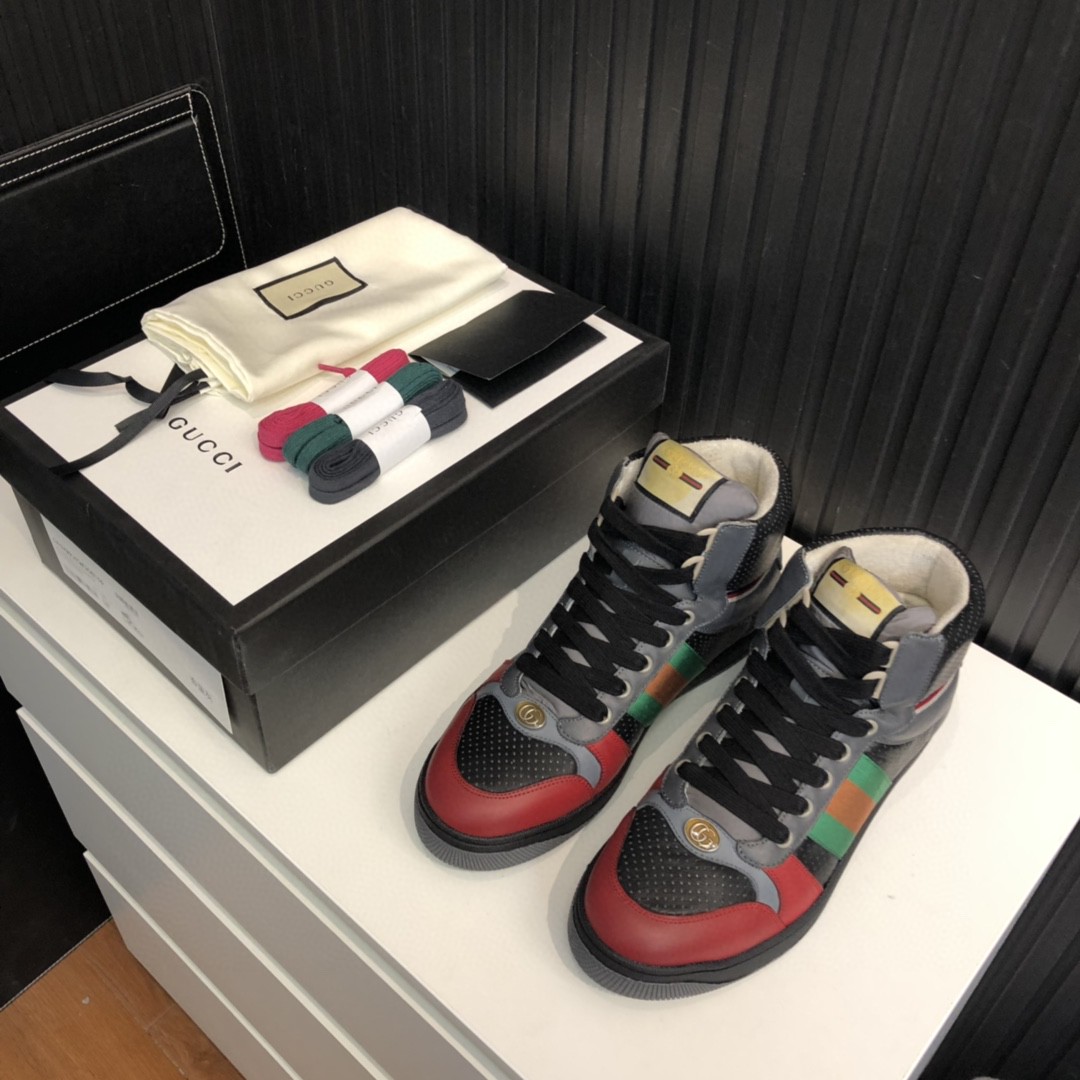 Gucci Women’s Screener Distressed High-Top Sneakers Black For Women 5637309