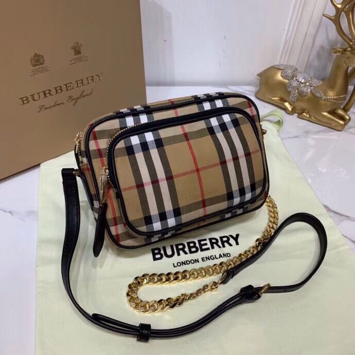 Burberry Vintage Check Cotton Camera Bag Neutral For Women, Women’s Bags 7.7in/19.5cm