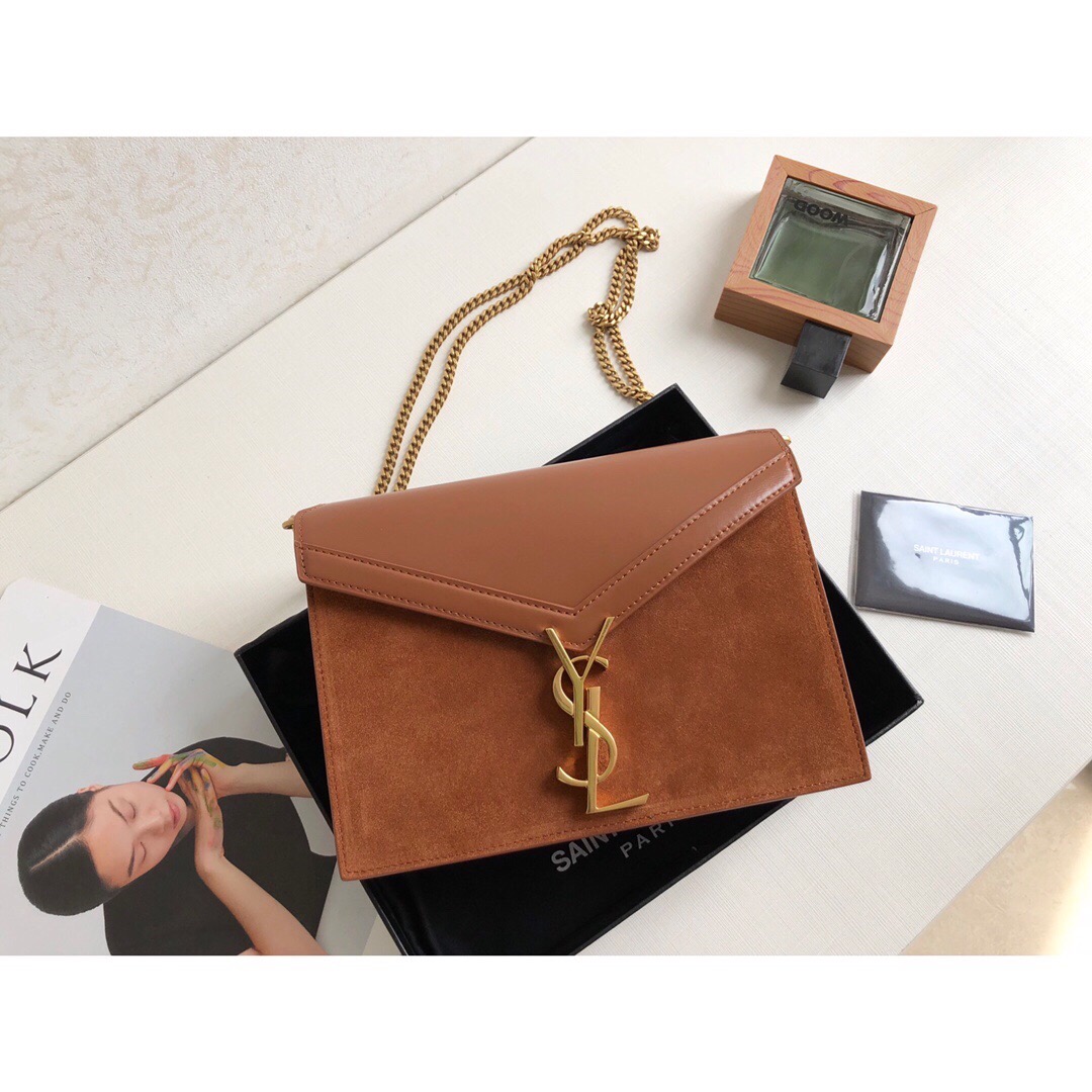 Yves Saint Laurent Cassandra Medium Chain Bag In Box And Velvet Orange For Women 8.6in/22cm YSL