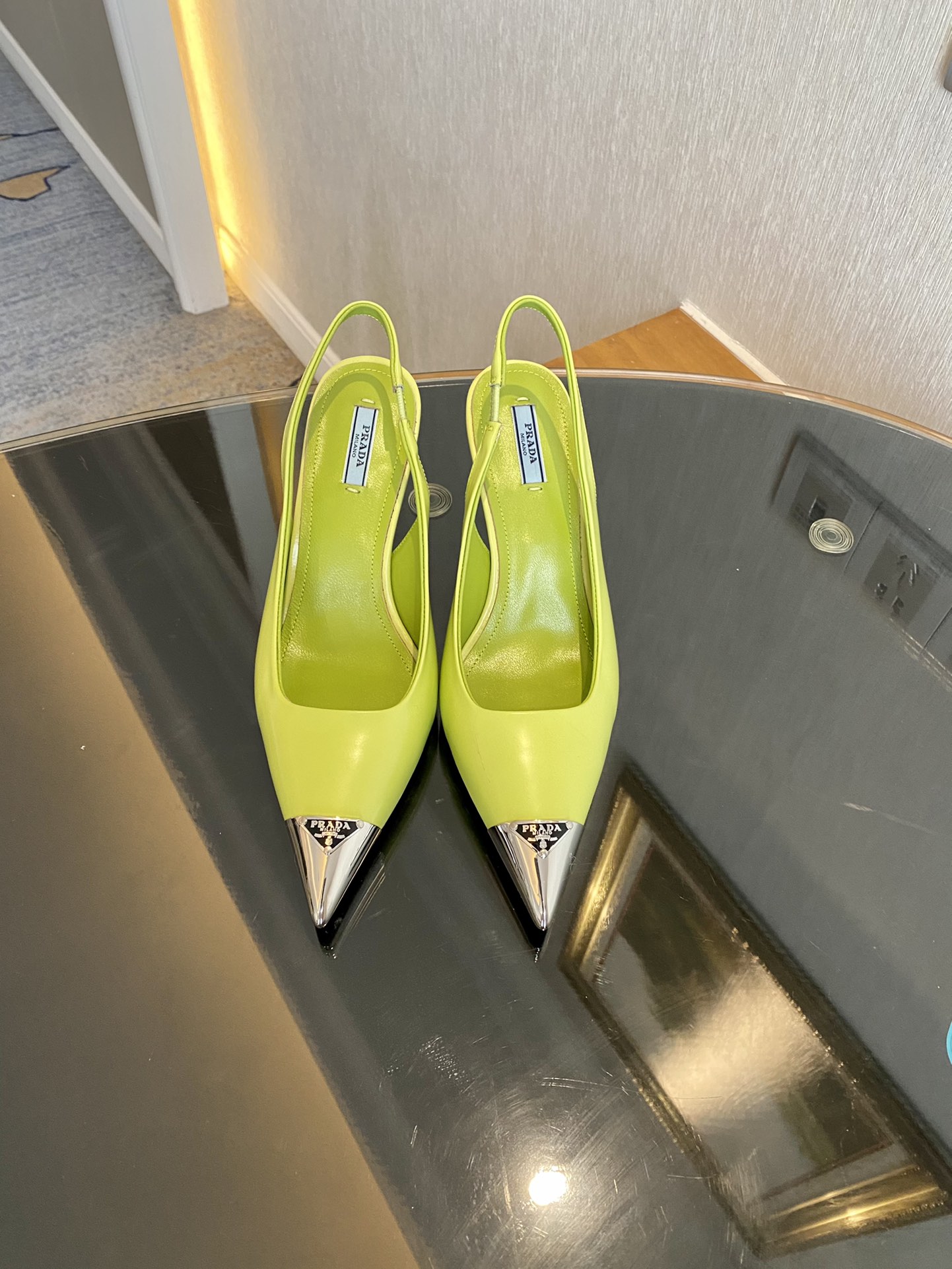 Prada Brushed Slingback Pumps Green For Women 2.9in/75mm Prada
