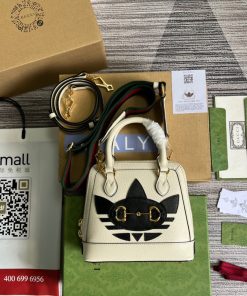 Gucci x Adidas Horsebit 1955 Mini Bag White For Women, Women’s Bags 7.9in/20cm GG‎ ‎677212 U3ZDG 8727