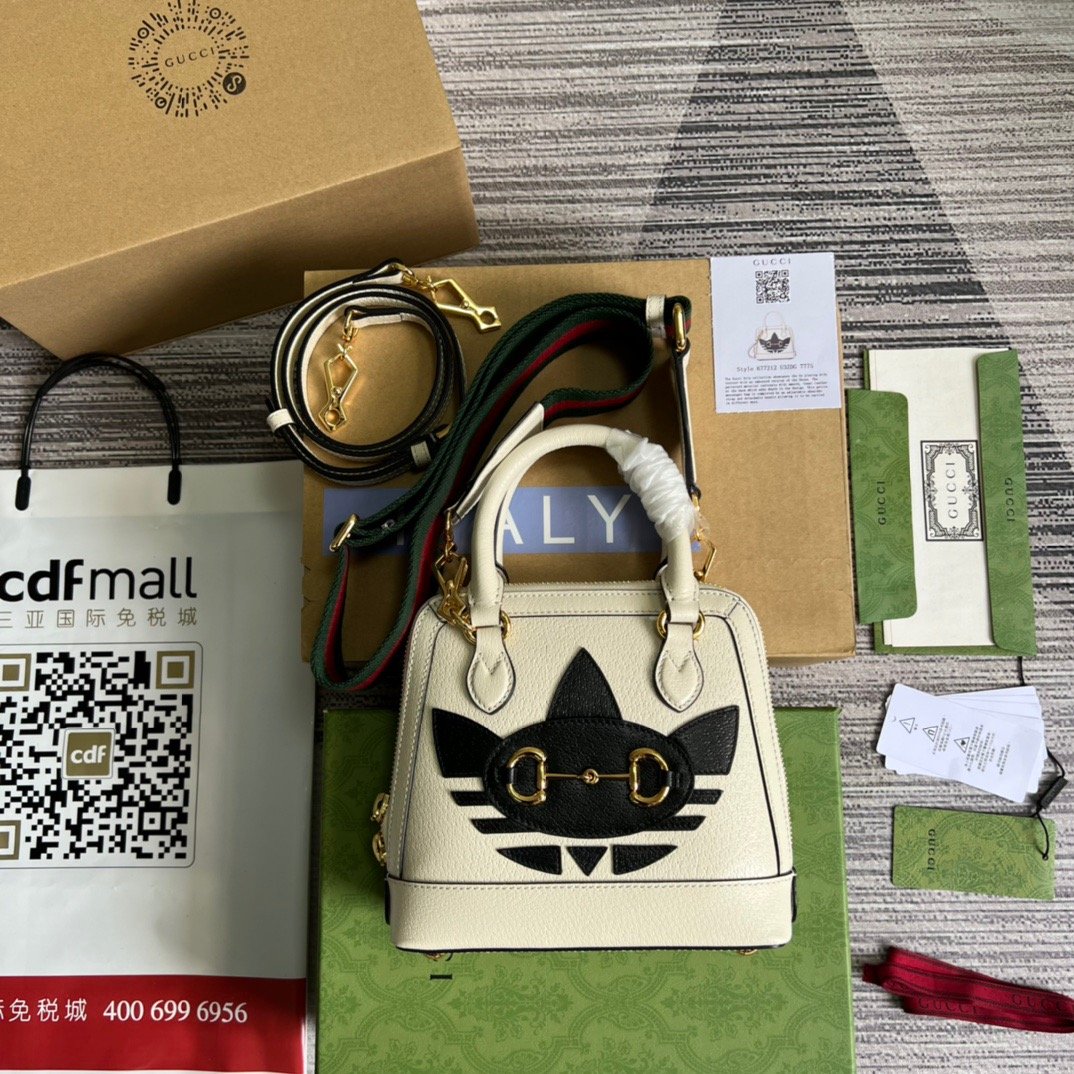 Gucci x Adidas Horsebit 1955 Mini Bag White For Women, Women’s Bags 7.9in/20cm GG‎ ‎677212 U3ZDG 8727