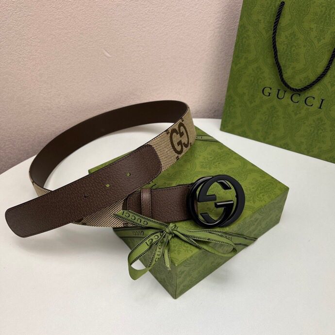 GUCCI Supreme Belt With G Buckle Beige/Ebony And Brown Gucci Supreme Canvas For Women, Women Belt