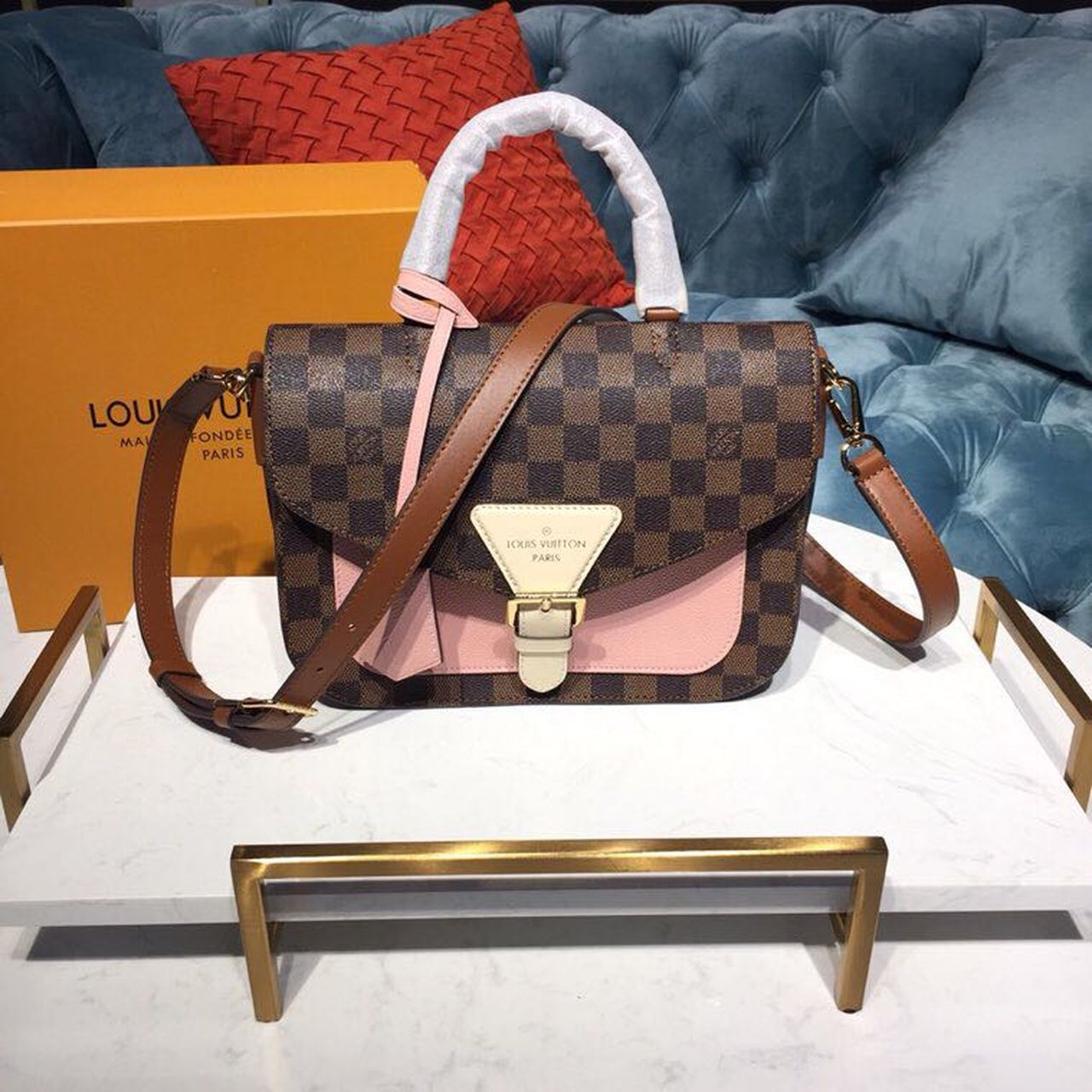 Louis Vuitton Beaumarchais Damier Ebene Canvas Venus Pink For Women, Women’s Handbags, Shoulder And Crossbody Bags 9.8in/25cm LV N40147